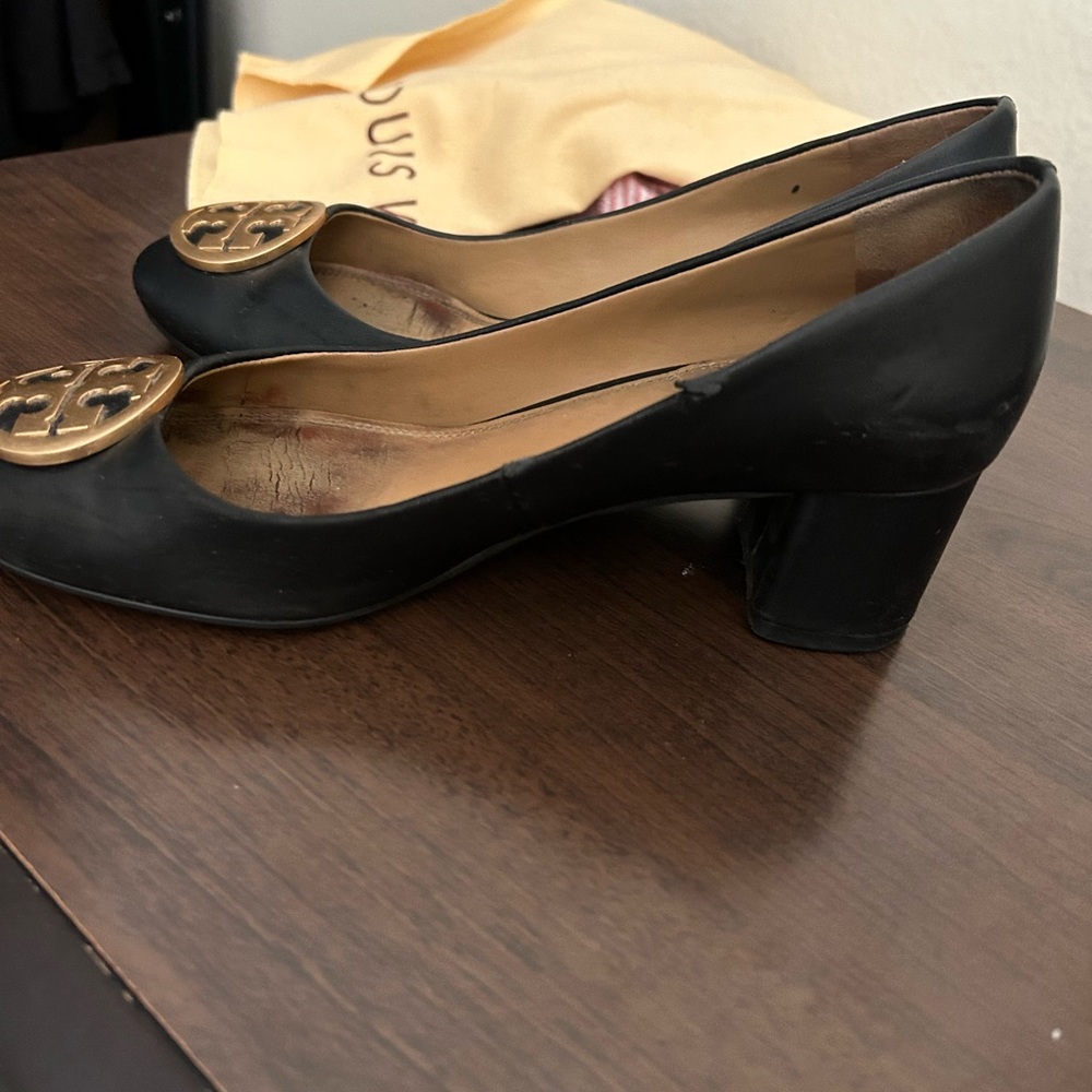 Tory Burch Black Heels with Gold Emblem